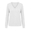 thumbnail image 7 of XRoczxe Women's V-neck long-sleeved ribbed knit top, casual solid color lightweight pullover | suitable for everyday commuting and all-day wear., 7 of 7