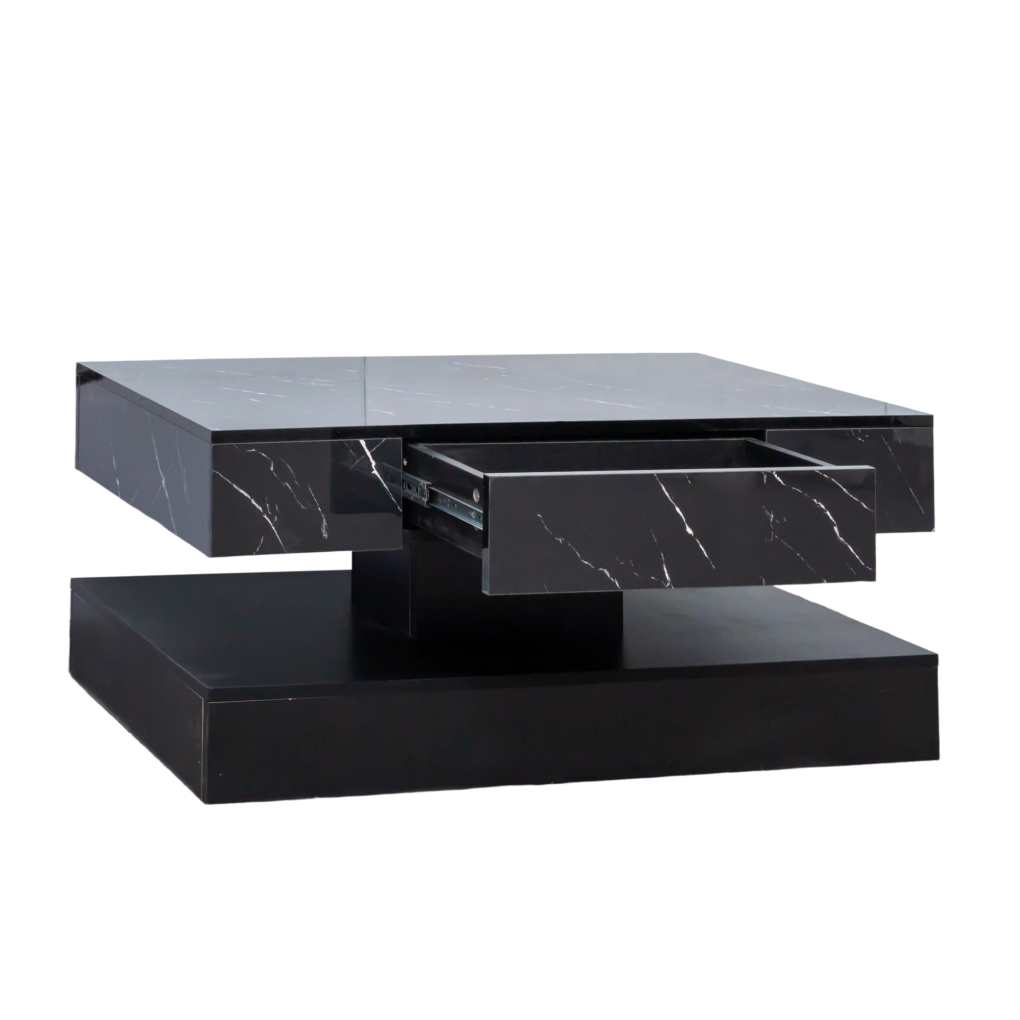 Modern LED Coffee Table with Storage Drawer for Living Room, White