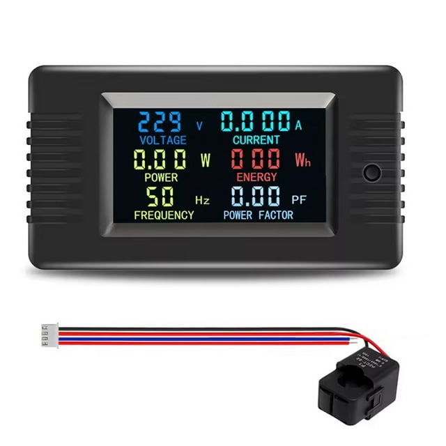 PZEM-022- Medidor de Voltaje y Amperios de CA Monofásico, Pantalla A Color, Factor de Potencia de Frecuencia, Vatímetro, Medidor de Potencia de 100 A con TC Abierto