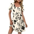 thumbnail image 2 of Xuniizn Womens Summer Dresses Floral Print Scoop Neck Short Sleeve Beach Boho Mini Sundress with Pockets Casual Soft Breathable Trendy Vintage Dress, S-2XL, 2 of 7