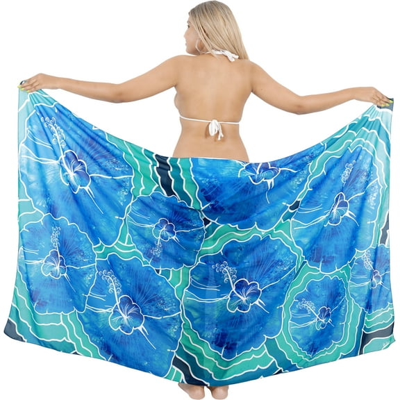 HAPPY BAY Women's Beachwear Sarong Coverups Bikini Skirt Swim Cover up Summer Wraps Bathing suit Swimwear Beach Wrap Skirts for Women One Size Allover Hibiscus, Blue
