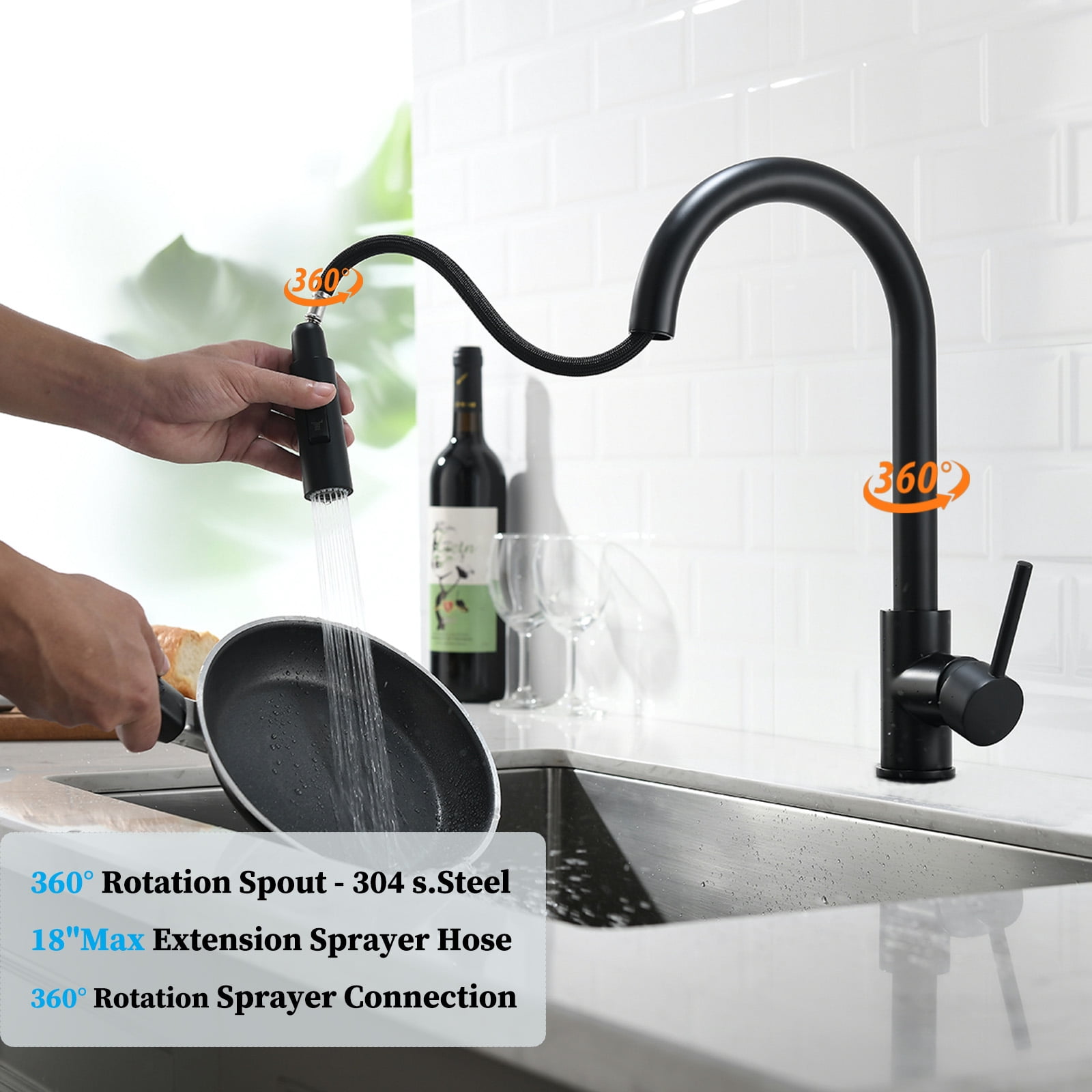 Havin Black Kitchen Faucet with Pull Down Sprayer, High Arc Stainless Steel Material, with cUPC Ceramic Cartridge,Without Deck Plate,Fit for 1 Kitchen Sink or Laundry Sink,Matte Black Color HV501B