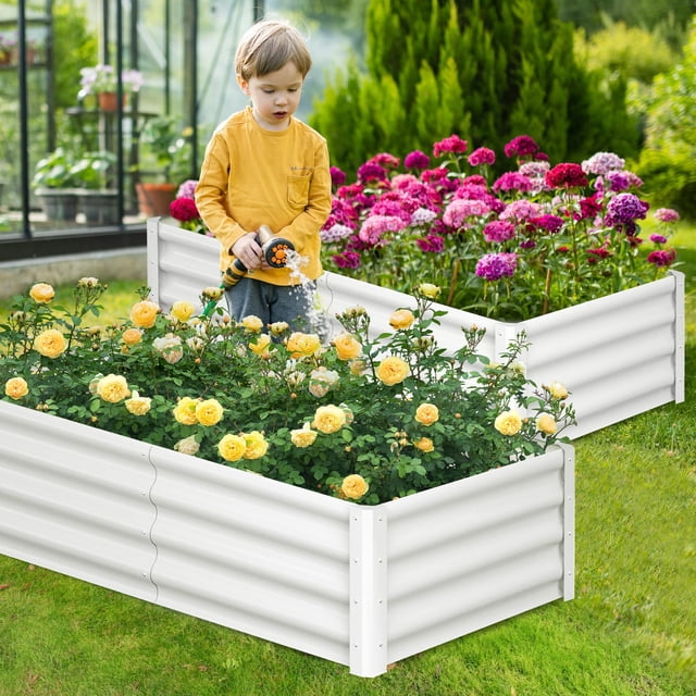 Raised garden bed, rectangular planter for plants, vegetables and flowers, rectangular galvanised metal raised garden bed.