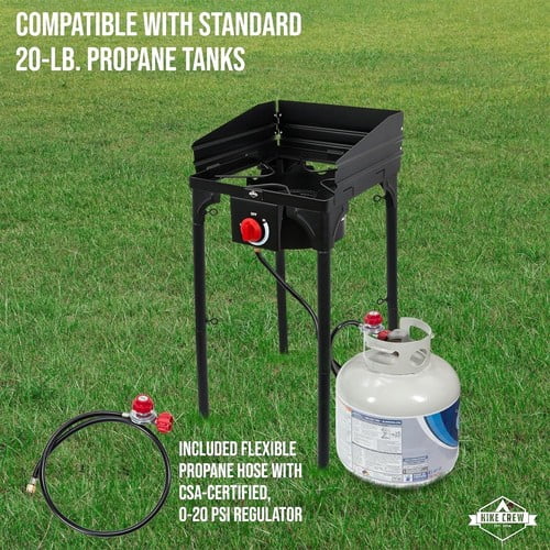 Hike Crew Propane Cast Iron 1-Burner Camping Stove 75,000 BTU Portable Outdoor Cooking