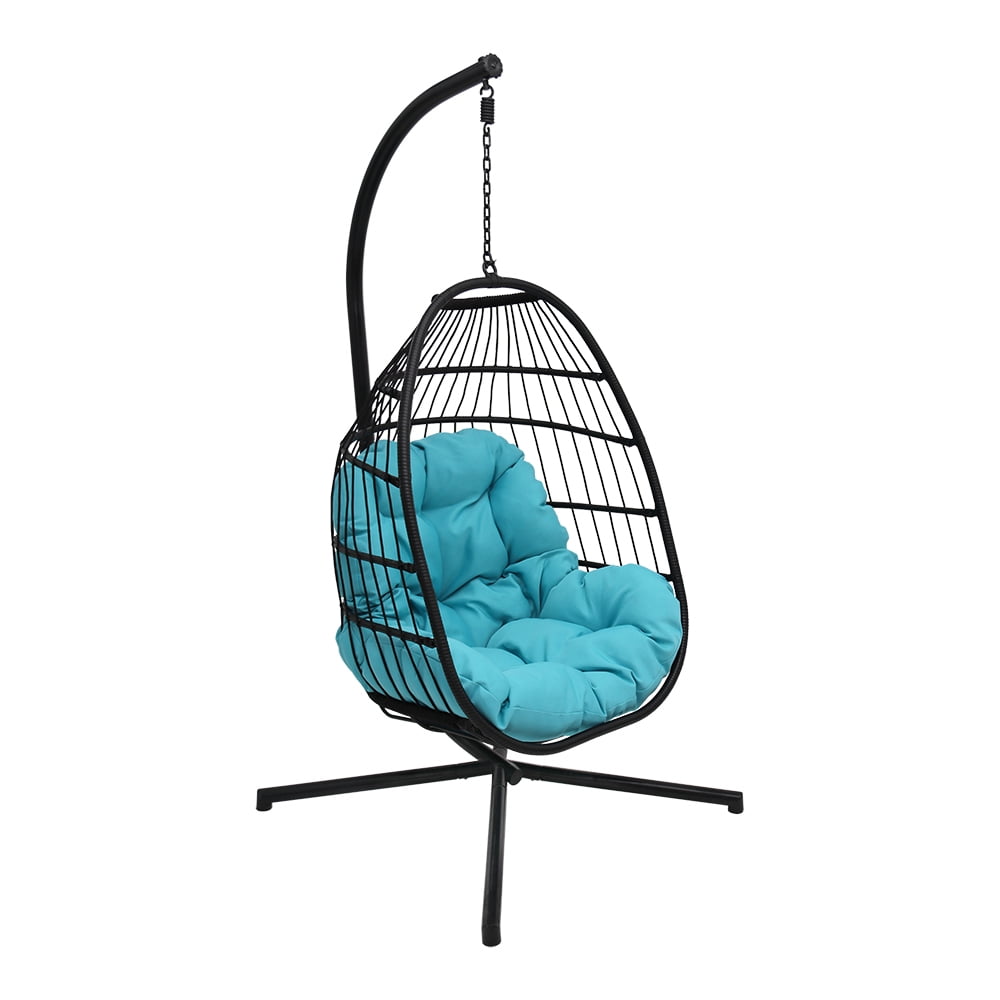 Abble Wicker Hanging Chair Cushion and Stand - Aqua/Black