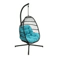 Abble Outdoor Wicker Hanging Basket Swing Chair with Cushion and Stand Black & Aqua