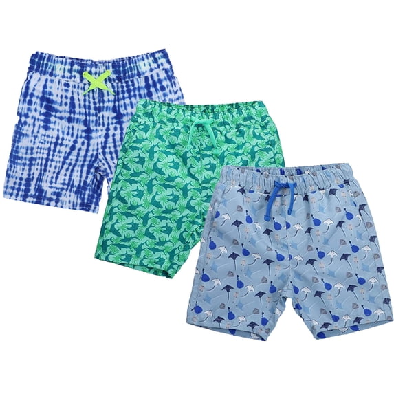 3pcs/set Toddler Boys' Swim Trunks with Mesh Lining Little Boys Hawaii Print Quick-dry Board Shorts Big Boys Beach Shorts Size 2-14 T,14 Years