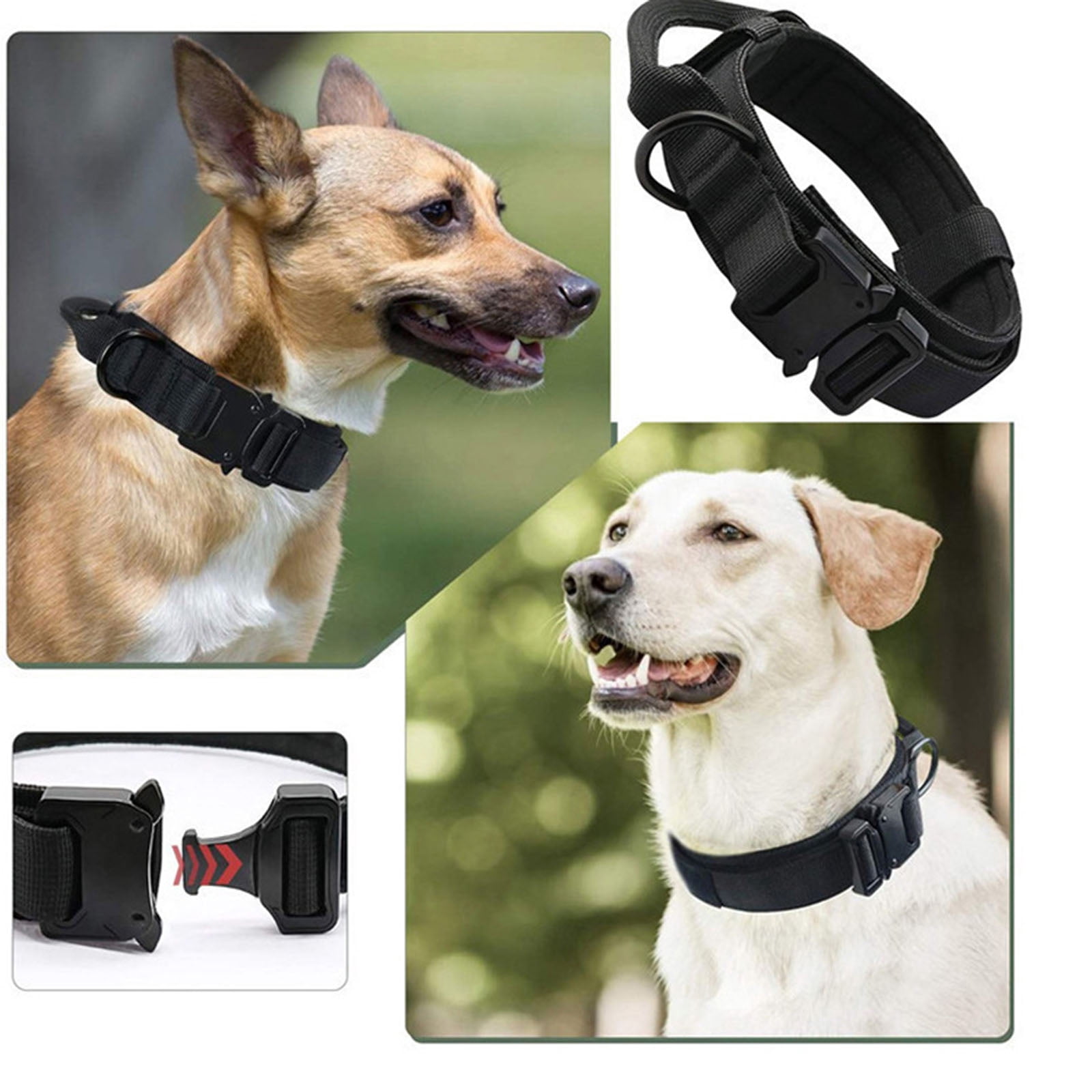 Heavy Duty Dog Collar, Dog CollarforLarge Dogs, Dog CollarwithHandle, Quick Release Buckle, Metal Buckle, Nylon Padded, Camo Green, 1.5inWide, 1 Pc, Big Breed Canine