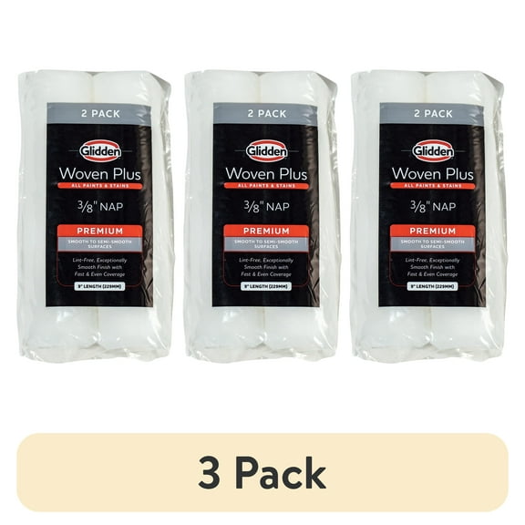 (3 pack) Glidden 9" Woven Plus Interior/Exterior Paint Roller Cover 3/8" Nap, 2 Pack