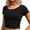 Black, variant on Womens T Shirts, Women's Everyday Casual Top for Warm Weather—Demi-Length Crop Tee with Round Neck and Solid Design for Daily Comfort Spring to Autumn Gold One Size