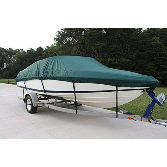 VORTEX HEAVY DUTY 5 YEAR CANVAS 13, 14, 15.5 FT GREEN VHULL FISH SKI RUNABOUT COVER FOR 13 TO 15.5 FT BOAT, BEST AVAILABLE COVER (FAST SHIPPING - 1 TO 4 BUSINESS DAY DELIVERY)