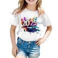 thumbnail image 4 of Chemises Filles 2025 Nouvel An Imprimé Manches Courtes Col Rond Confortable Décontracté Hauts Filles Blanc 10 Ans-11 Ans, 4 of 4