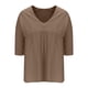 thumbnail image 5 of Camisetas de Manga Media para las Mujeres Color Sólido Raglan V-Cuello Patchwork Plisado Top, Nylon Spandex, 5 of 7