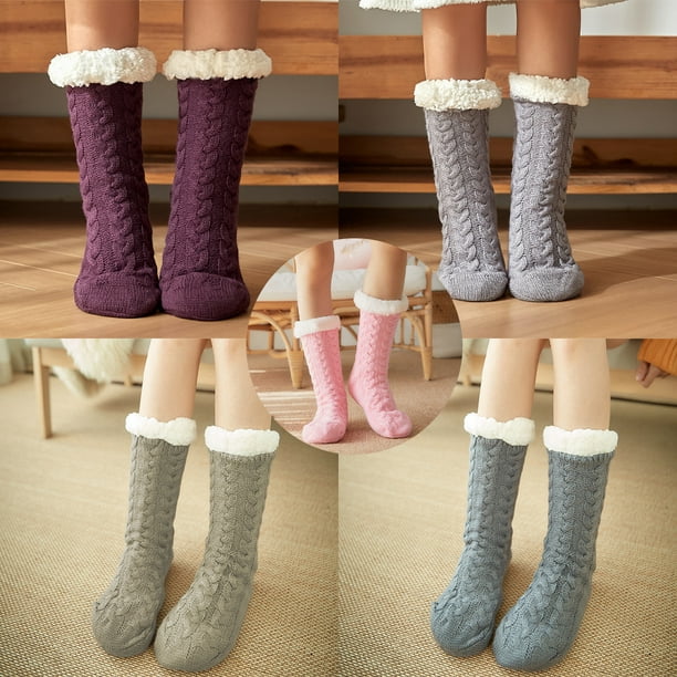 4 Pieces Winter Thigh High Cosplay Socks Cosplay Non Warm Hosiery Women  Knee Socks for Daily Wear Halloween Party Light Gray