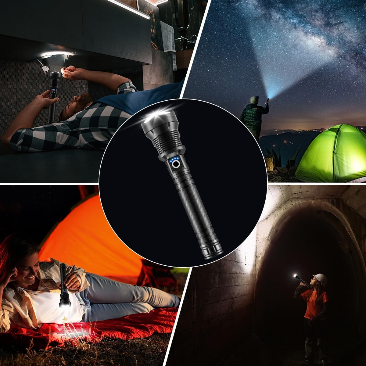 Flashlights High Lumen Rechargeable, Heavy Duty 990000 Lumens Rechargeable Flashlights, Adjustable Focus Tactical Flashlight with 5 Modes, Super Bright Flashlight for Home Camping