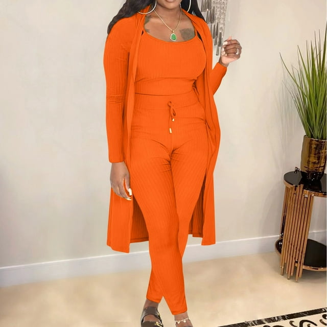 MKLEKYY Vêtements d'Automne pour Femmes Tendance 2024 Automne Hiver Ensemble Pantalon 3 Pcs Décontracté Côtelé Cargo Ripstop