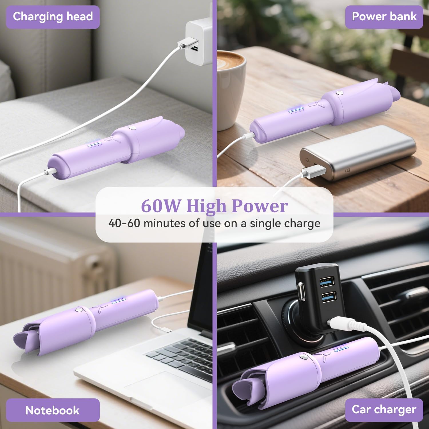 Cordless Automatic Hair Curler, 1.2-Inch USB Rechargeable Auto-Rotating Ceramic Curling Iron with 4 Temperature Settings for Travel