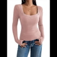 thumbnail image 1 of Camisas de Larga para Mujer, Cuello Cuadrado, Tops Cortos de Punto Acanalado, Conjuntos de Otoño, Ropa de Moda Raíz de Rosa XXL, 1 of 10