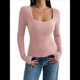 thumbnail image 1 of Camisas de Larga para Mujer, Cuello Cuadrado, Tops Cortos de Punto Acanalado, Conjuntos de Otoño, Ropa de Moda Raíz de Rosa M, 1 of 10