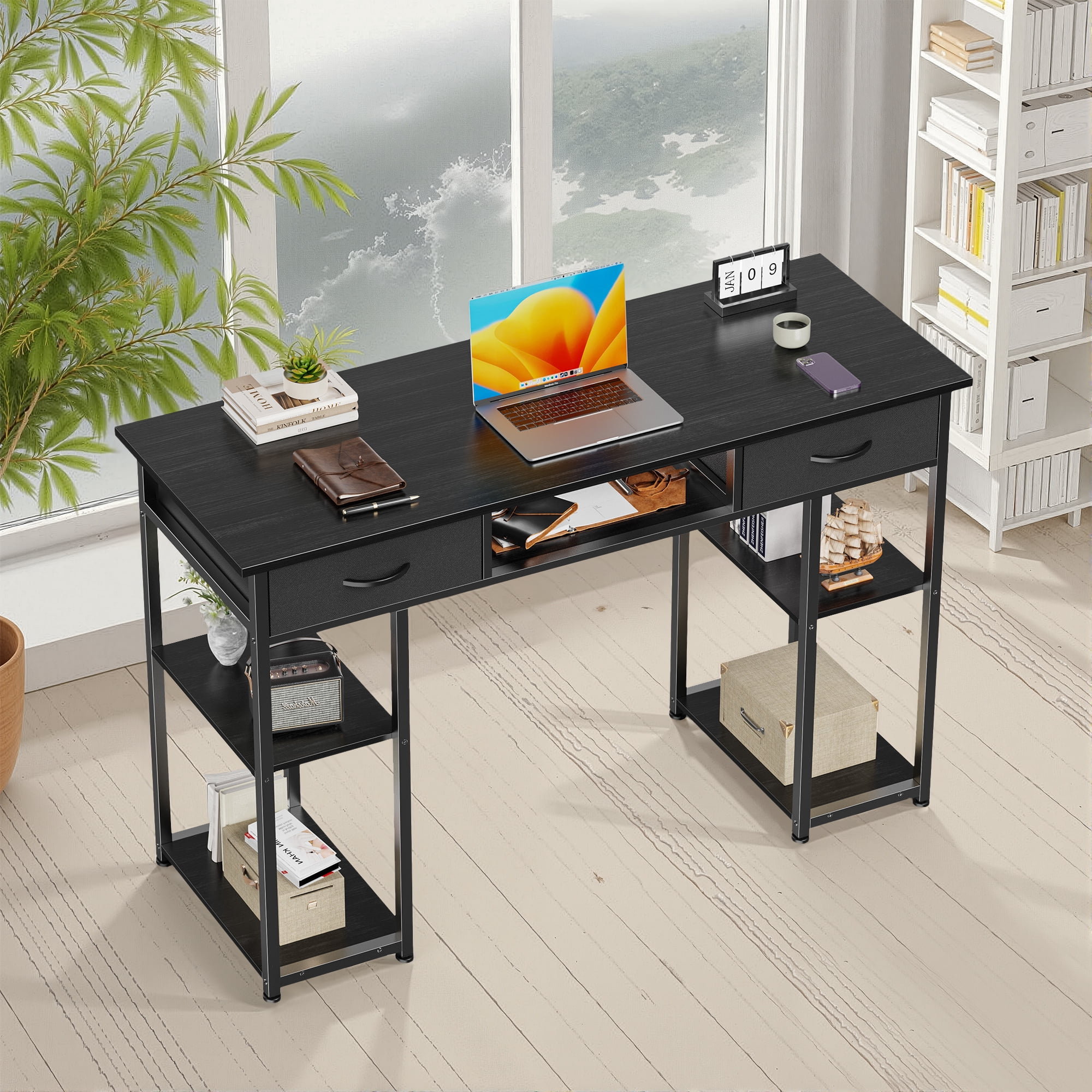MAYEERTY 48in Adjustable Small Computer Desk, Metal Writing Study Table with Storage and Headphone Hook, Home Office