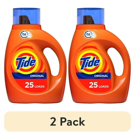 (2 pack) Tide Original HE, 25 Loads Liquid Laundry Detergent, Original, 37 fl oz