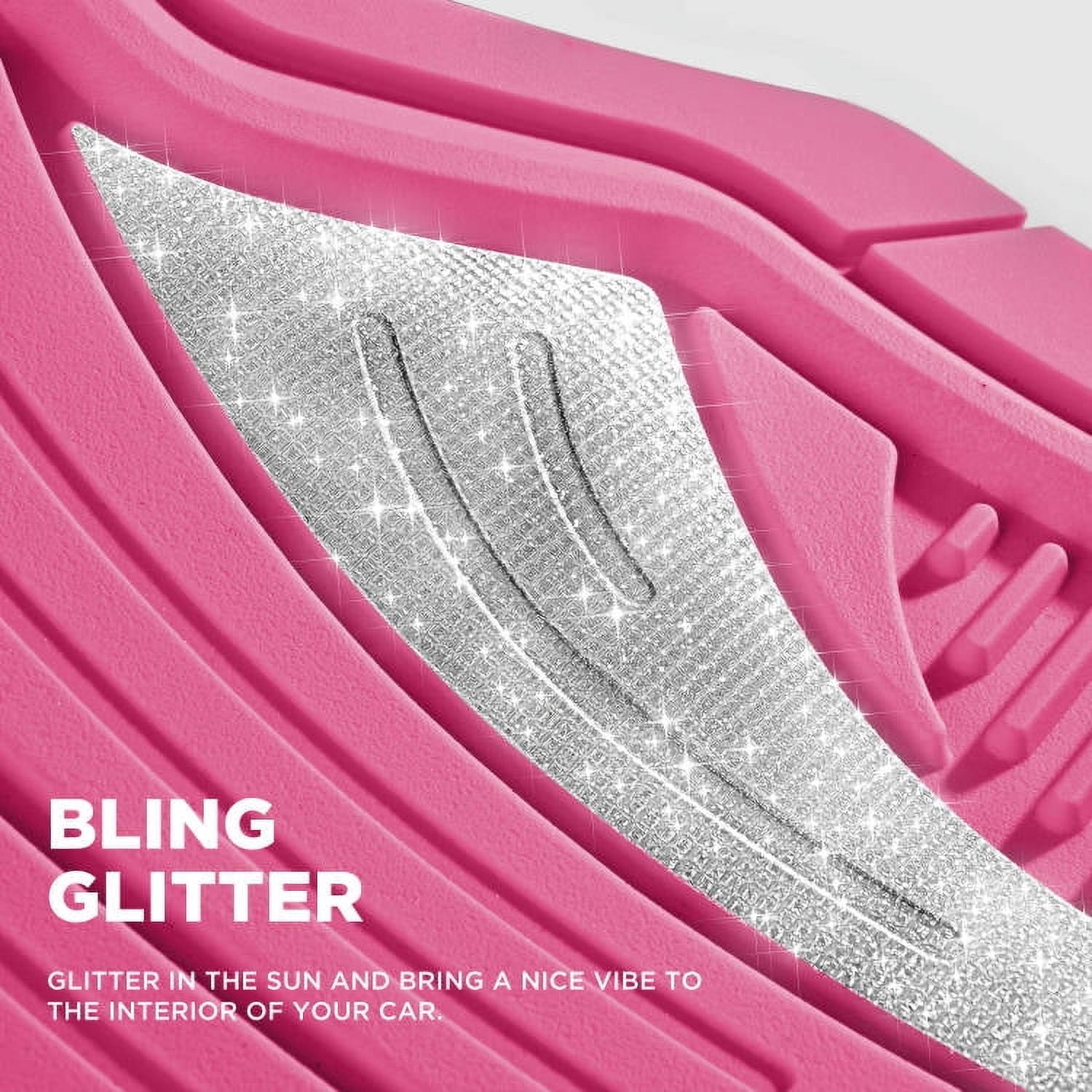 PIC AUTO Bling Rubber Floor Mats - Sparkly Glitter Hot Pink Car Mats Set, Heavy Duty All-Weather Waterproof Pads for Girls & Women, Universal Fit-Pink