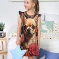 thumbnail image 4 of Balery Vintage Red Flower Chihuahua Camisón de princesa para niñas, pijama de algodón con mangas abullonadas, suave y bonito.-Medium, 4 of 6
