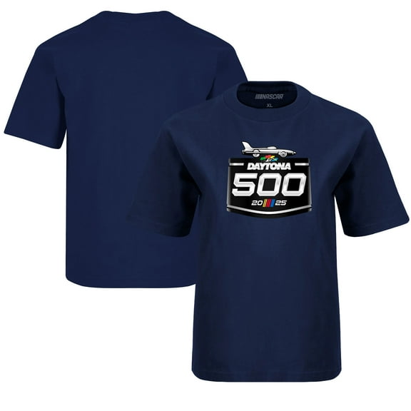 Youth Checkered Flag Sports Navy Daytona International Speedway 2025 Daytona 500 Logo T-Shirt