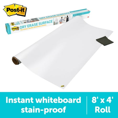 Post-it Dry Super Sticky Self-Stick Dry Erase Surface Film, White, 8 ft. x 4 ft.