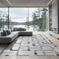 thumbnail image 2 of ODIKA 8'x10' Grey White Geometric Maze Design Washable Area Rug Modern Abstract Pattern with Retro Flair Non-Slip Chair-Friendly Mat for Dining Room, Large Office, Lounge, 2 of 7