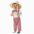 thumbnail image 3 of Gerichy Baby Boy Clothes Set Infant Bow Tie Button Down Shirt Bodysuit Top Suspender Pants 2Pcs Fall Winter Outfit 0-18 Months, 3 of 7