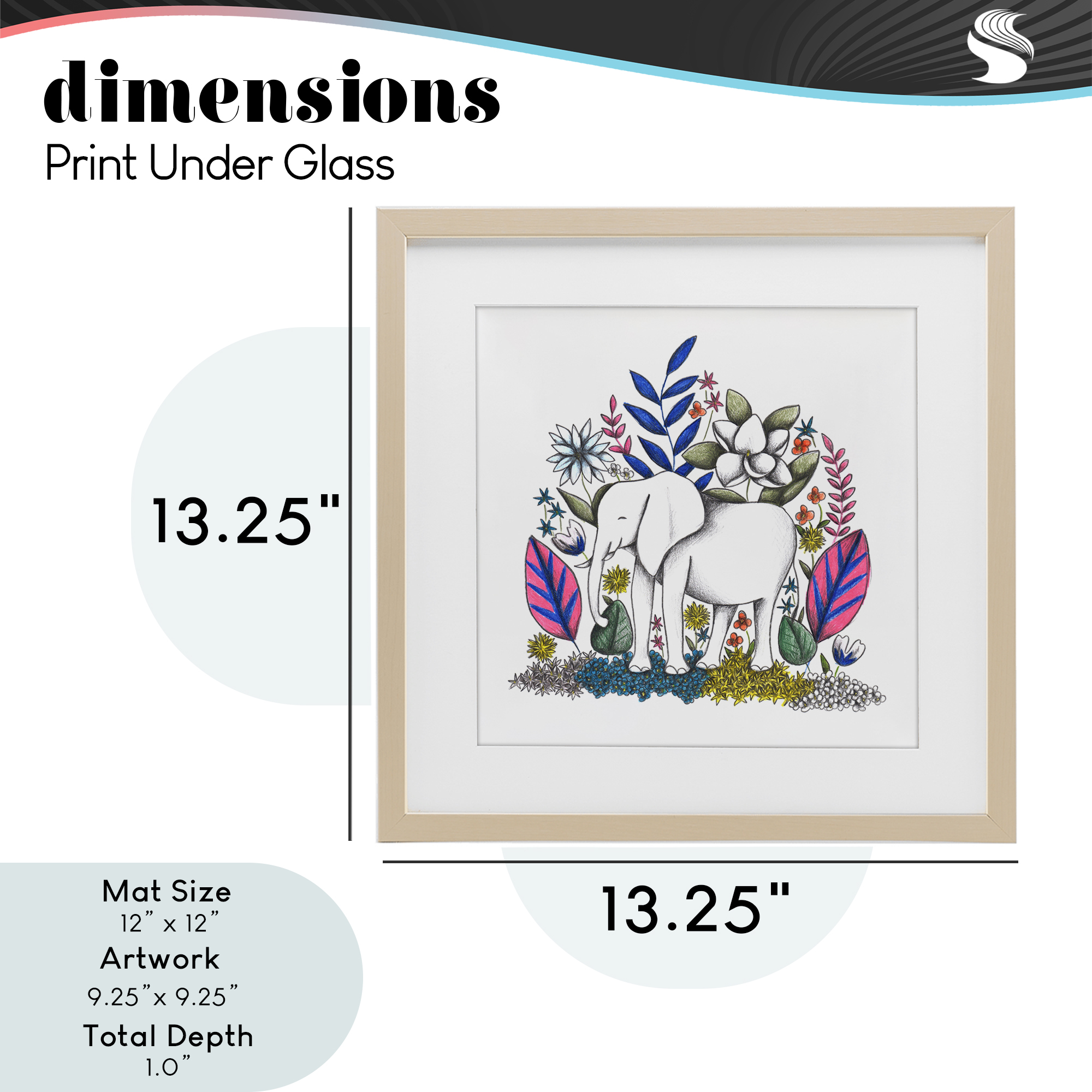 Elephant in Midst of Flowers Birch Framed Print Under Glass, design by Cecilia Battaini