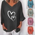 thumbnail image 3 of Summer Tops for Women 2025 Black Plus Size Shirt For Women 3/4 Sleeve Tops For Summer Regular V Neck Graphic Tees With Hearts On It Loose Blouse, 3 of 4