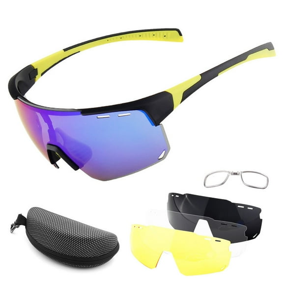 Cycling Glasses with 3 Interchangeable Lenses UV400 Sports Sunglasses MTB Road Bike Glasses for Men Women Running Driving Fishing Baseball Golf