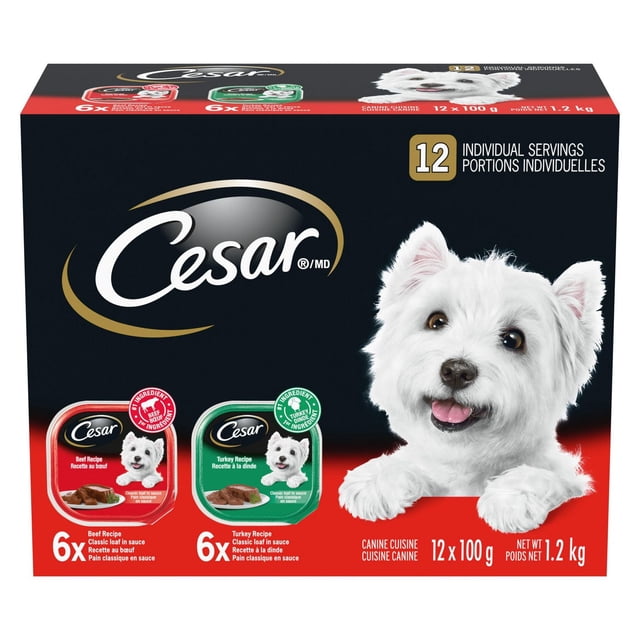Cesar Adult Classic Loaf in Sauce Beef & Turkey Recipe Variety Pack Soft Wet Dog Food 100g