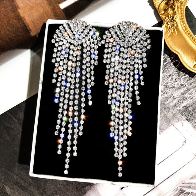 Aretes Largos De Pera De Lujo Para Mujer/Joyería De Cristal Con Pedrería