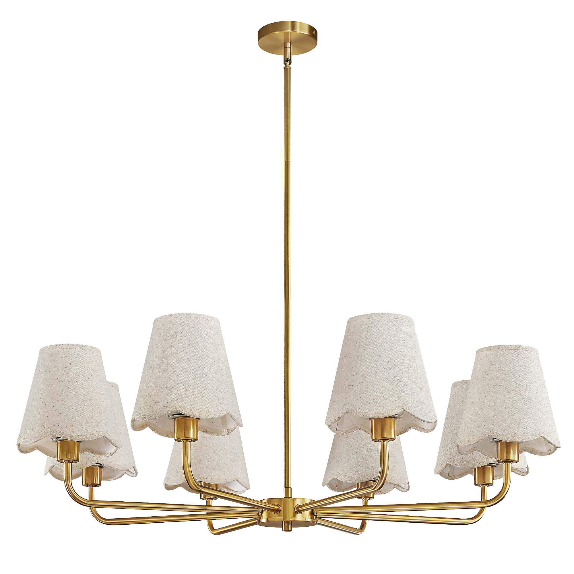 5-Light Gold Modern Farmhouse Chandelier with Wavy Fabric Shades for Dining Room