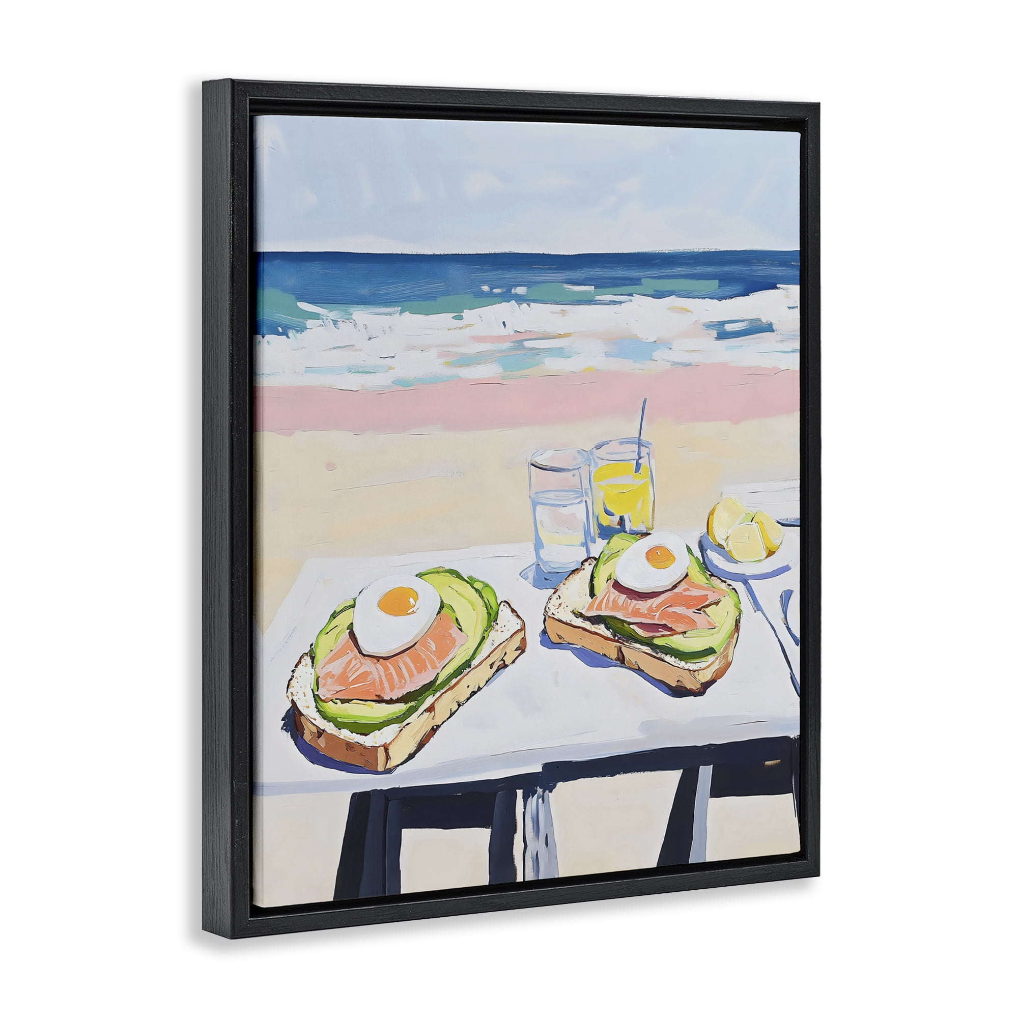 Stupell Industries Avocado Toast at Beach Black Framed Floater Canvas Wall Art, design by The Prints Vibe