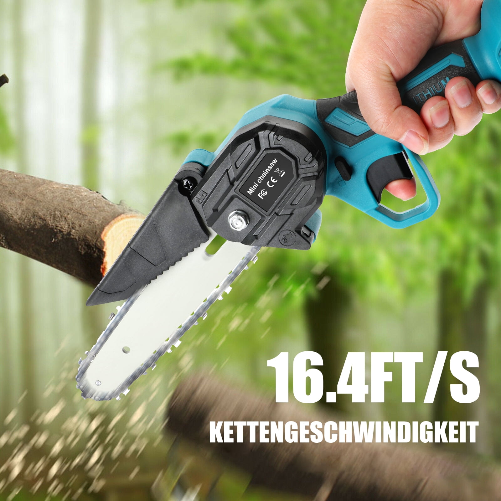 LabTEC 4+6inch Mini Chainsaw with 2PCS 5500mAh Batteries and Charger,Elcctric Cordless Chainsaw Set with Security Lock for Wood Cutting Tree Pruning Trimming, Blue