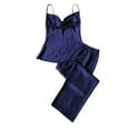 thumbnail image 4 of tarylea Women Pajamas Sets Cowl Neck Spaghetti Strap Tank Top Elastic Waist Wide Leg Pants Satin Solid Color Suits Casual Trendy Sleepwear Homewear, 4 of 6