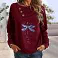 thumbnail image 2 of Camiseta de manga larga con botones y cuello redondo estampado casual para mujer Top suelto Pompotops  FGAJ7684, 2 of 8