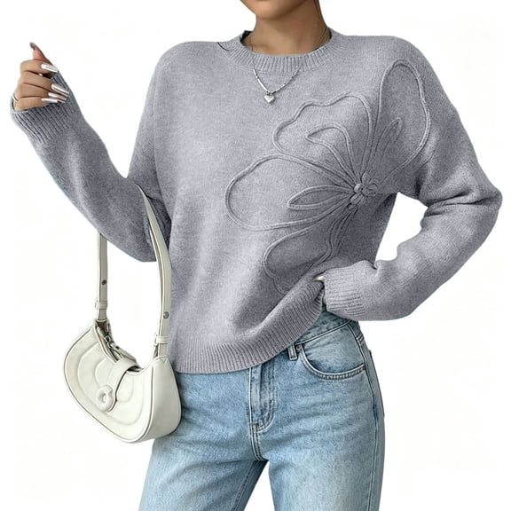 Fall Sweaters for Women Winter Floral Knit Sweater 3D Flower Oversized Pullover Sweaters Shermie