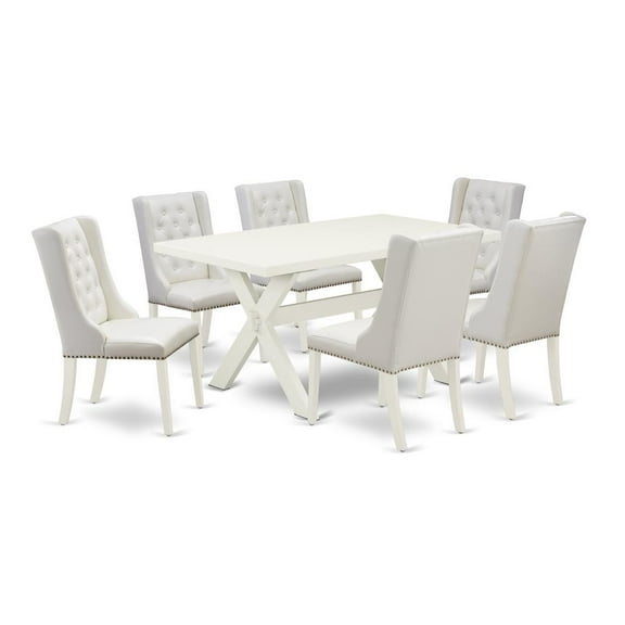East West Furniture X-Style 7-piece Wood Dining Room Set in Linen White