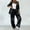 Black, variant on Coats for Women, Solid Color Patchwork Casual Ribbed Suit Jacket and Pant Set