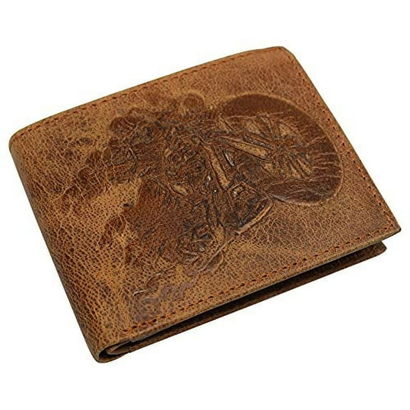 Marshal Leather RFID Blocking Biker Logo Classic Bifold Wallet for Men