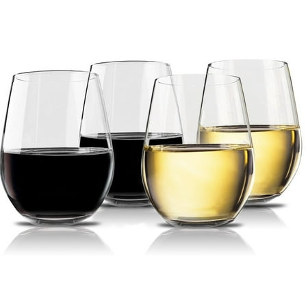 Fox Glass Vivocci Unbreakable Plastic Stemless Wine Glasses 20 oz Set of 4 Dishwasher Safe Shatterproof Glassware Ideal for RV, Travel, Pool & Outdoor Events, Looks like a Real Glass ()