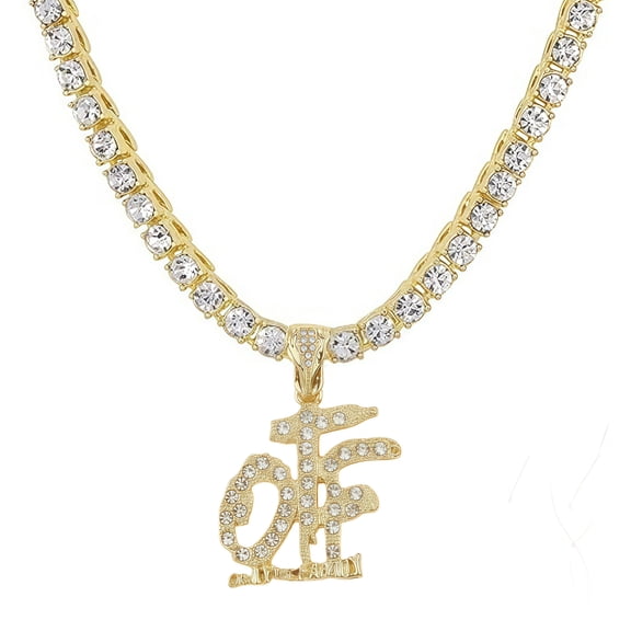 Golden Tennis Chain hip-hop OTF Necklace for Men Women, Rhinestone Tennis Necklaces for Women and Teens,Tennis and Cuban Link Chains23.36 Inches
