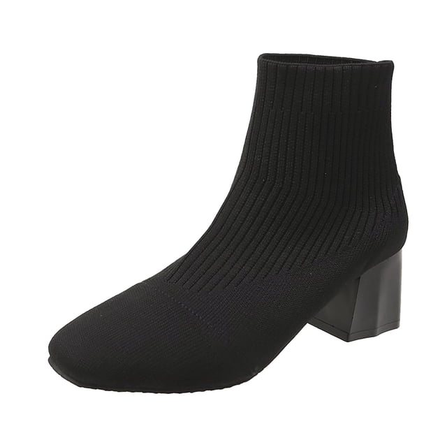 NECHOLOGY Botas Mujer Adulto Femenino Zapatos Botines de mujer Moda mujer malla Color sólido otoño suela gruesa tacones cuadrados Slip On Botines cortos zapatos de punta redonda (Black, 7.5)