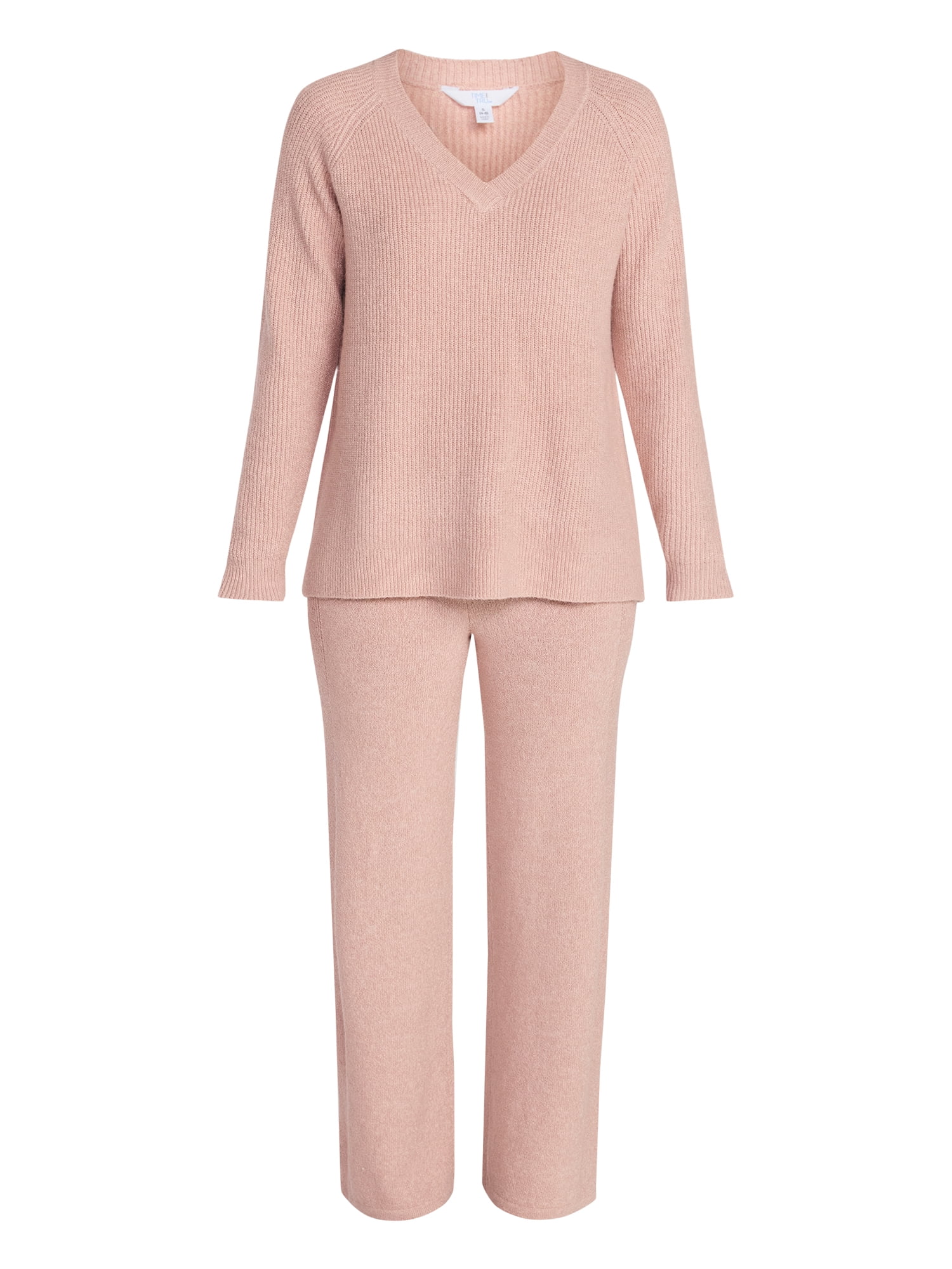 Time and Tru Women's V-Neck Sweater and Pants Lounge Set, 2-Piece, Sizes, XS-XXXL