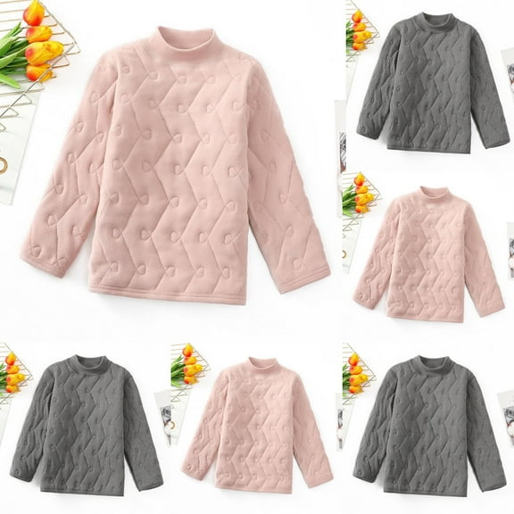 WRKEKC Girls Long Sleeve Shirts, Girls' Long Sleeve Tees, Children's Fall 4-16 Years Casual Solid Color High Collar Warm Basic Shirt Long Sleeve Round Neck Tops
